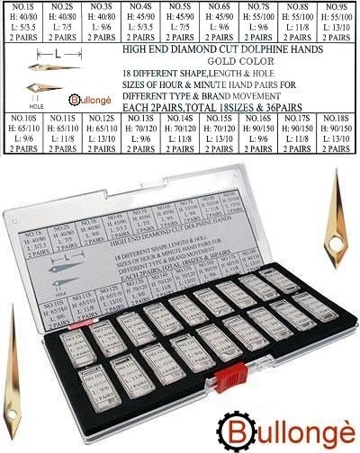 36 juegos de agujas para relojes de pulsera Dauphine dorado