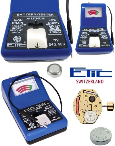 ETIC SWITZERLAND PRO para controlar de pila para reloj, 340 450 -  comprobador de pilas con toma control de carga